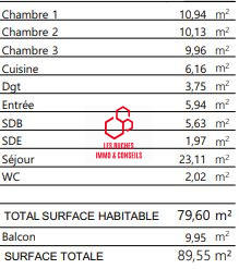 Appartement - 80 m² - 4 pièces