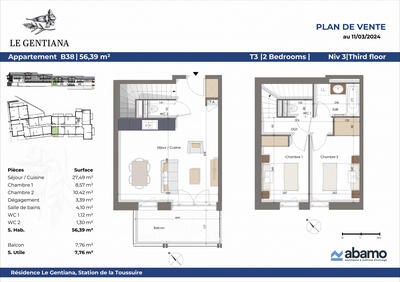 Appartement - 56 m² - 3 pièces