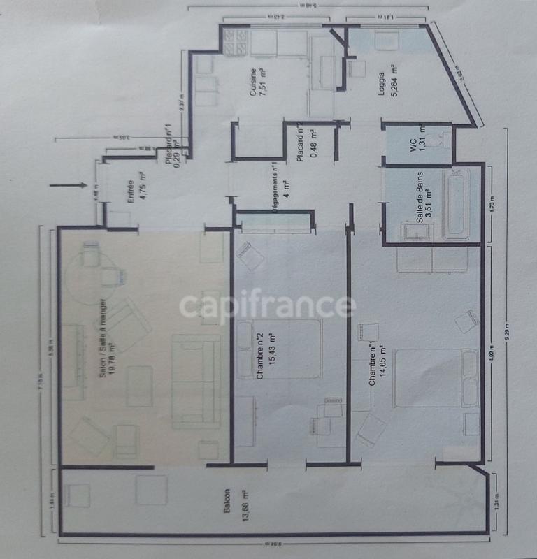 Appartement - 77 m² - 3 pièces