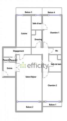Appartement - 80 m² - 3 pièces