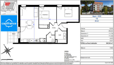 Appartement - 63 m² - 3 pièces