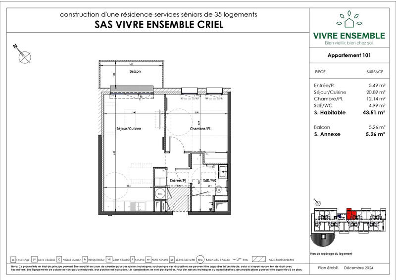Appartement - 44 m² - 2 pièces
