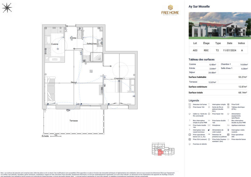 Appartement - 55 m² - 2 pièces