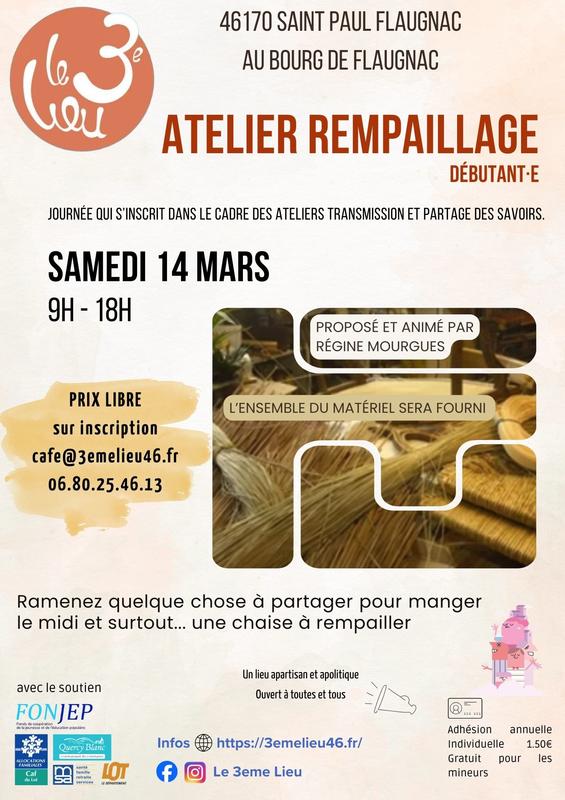 Atelier rempaillage au 3ème lieu