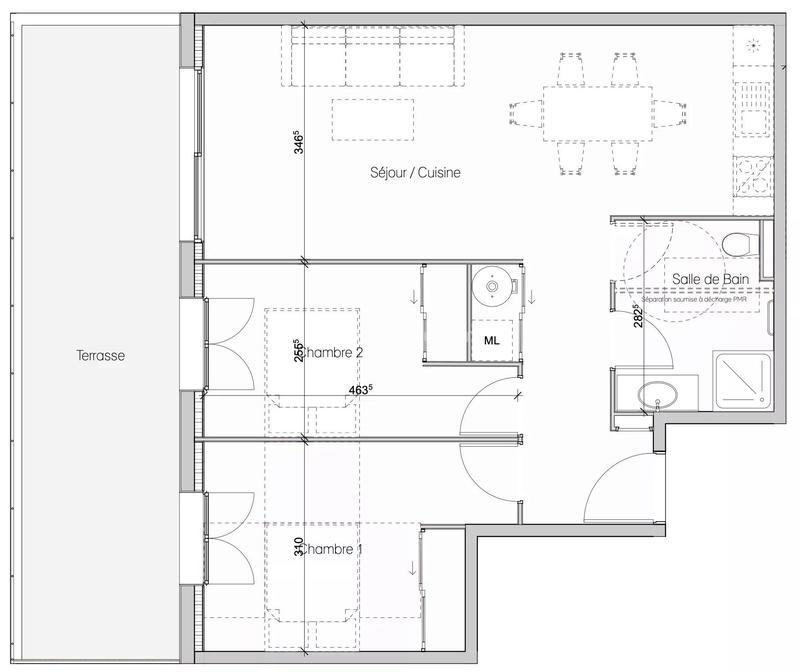 Appartement - 65 m² - 3 pièces