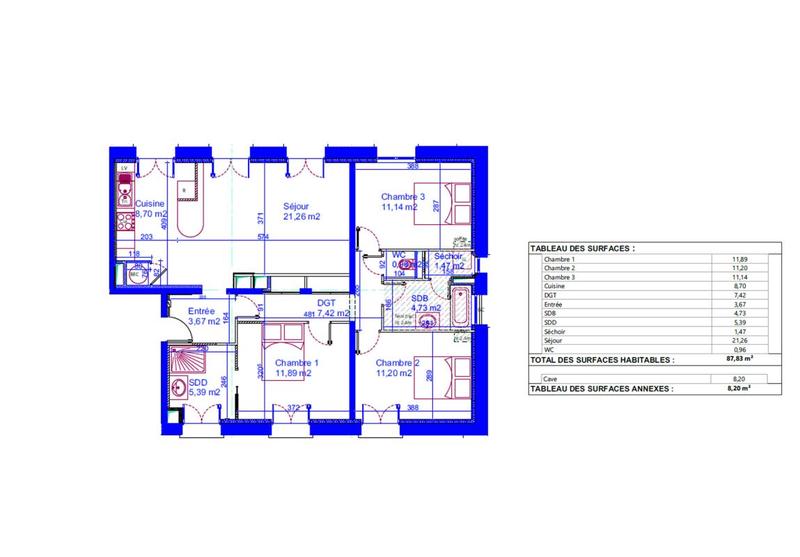 Appartement - 87 m² - 4 pièces