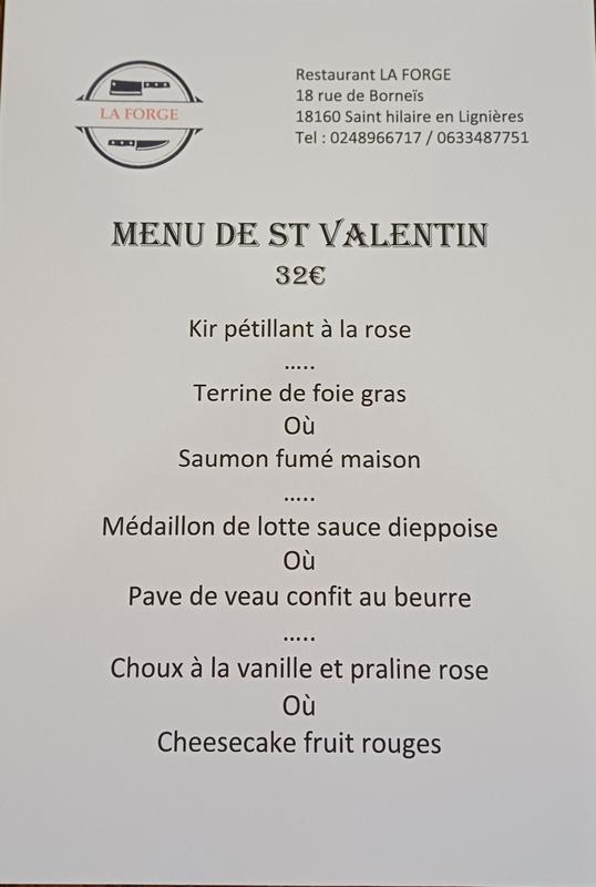 Menu spécial Saint Valentin à la Forge