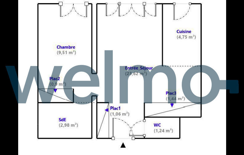 Appartement - 46 m² - 2 pièces