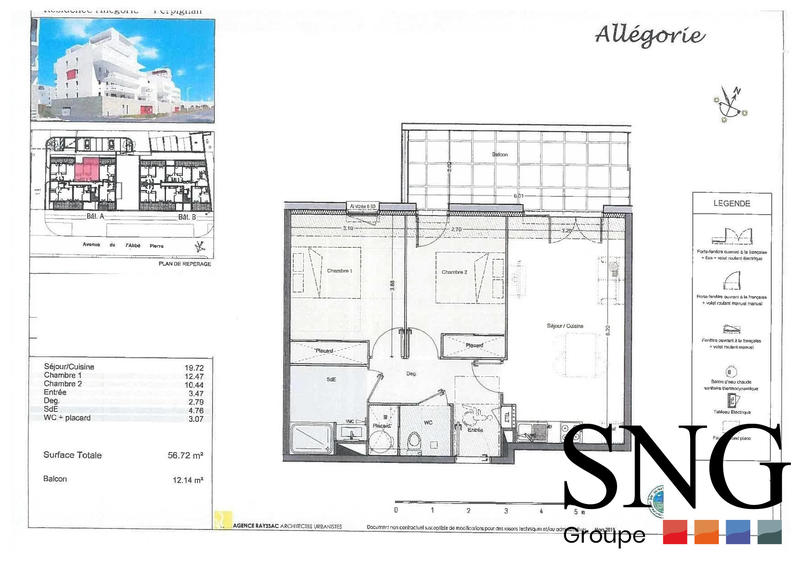 Appartement - 57 m² - 3 pièces