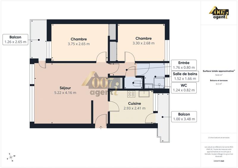 Appartement - 56 m² - 3 pièces
