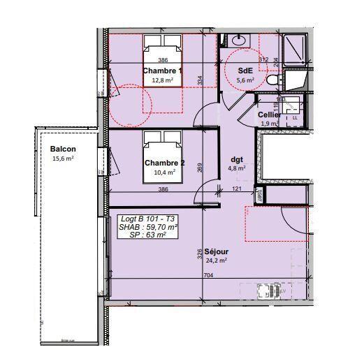 Appartement - 60 m² - 3 pièces