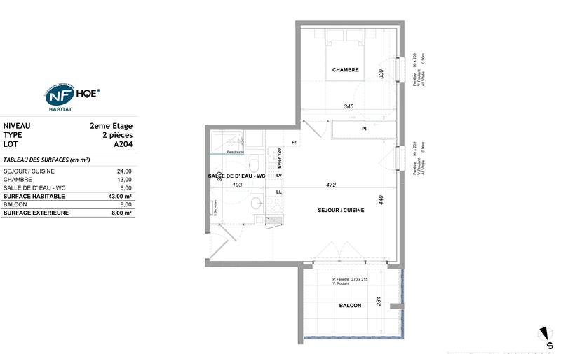 Appartement - 43 m² - 2 pièces