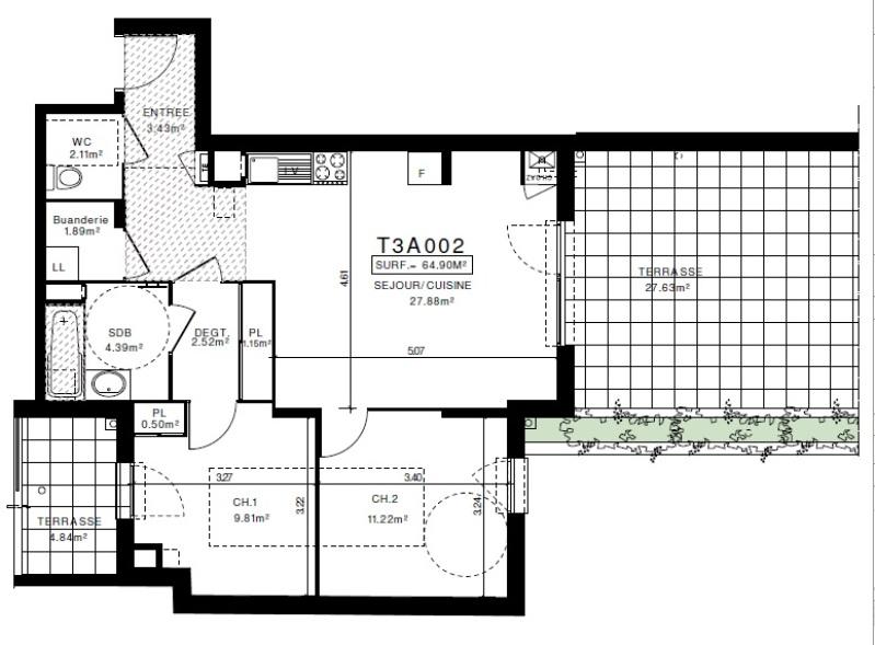 Appartement - 64 m² - 3 pièces