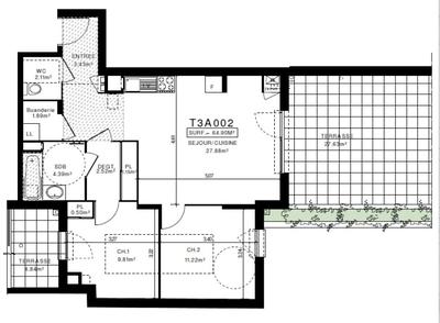 Appartement - 64 m² - 3 pièces