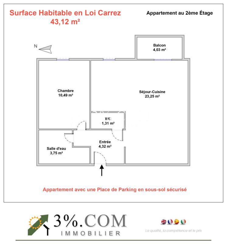 Appartement - 43 m² - 2 pièces