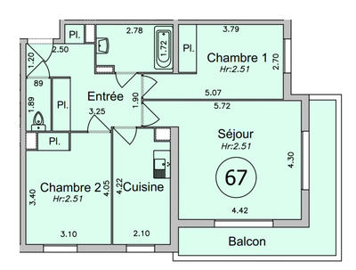 Appartement - 68 m² - 3 pièces