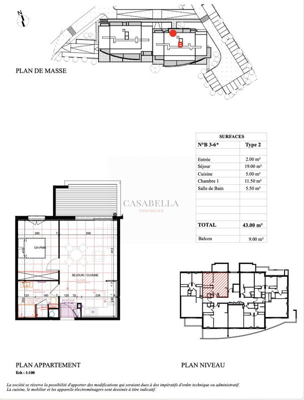 Appartement - 43 m² - 2 pièces