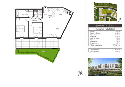Appartement - 69 m² - 3 pièces
