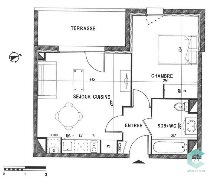 Appartement - 40 m² - 2 pièces