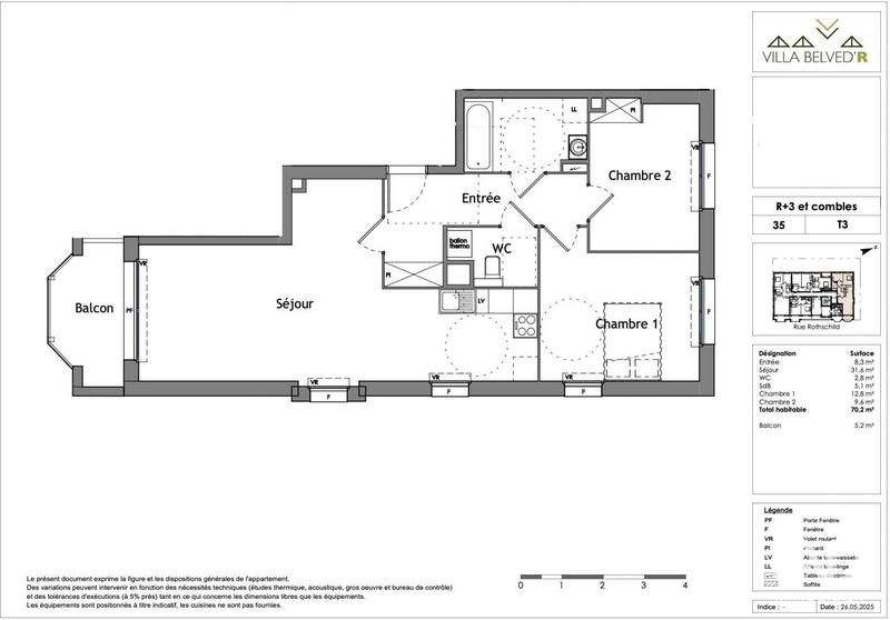 Appartement - 70 m² - 3 pièces