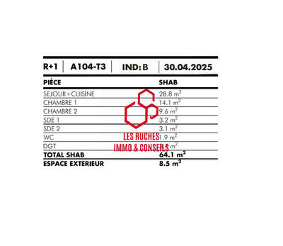 Appartement - 64 m² - 3 pièces