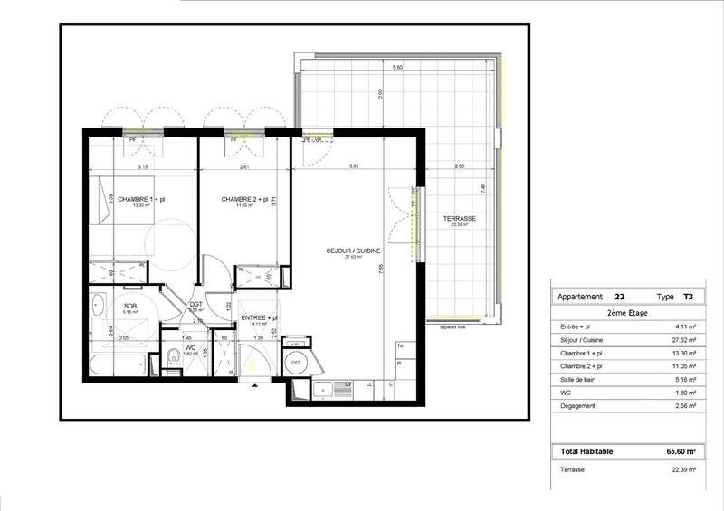 Appartement - 66 m² - 3 pièces