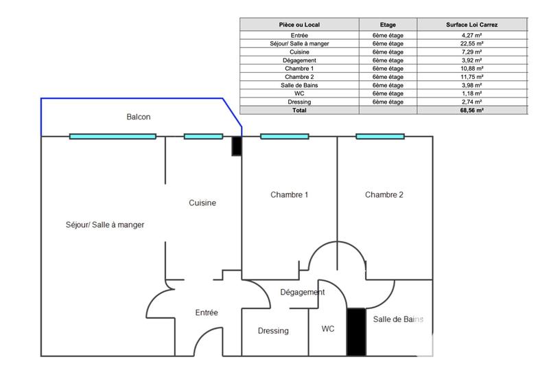 Appartement - 69 m² - 3 pièces
