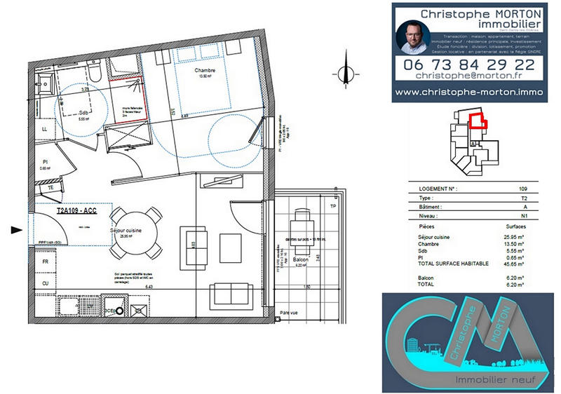 Appartement - 46 m² - 2 pièces