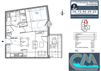Appartement - 46 m² - 2 pièces