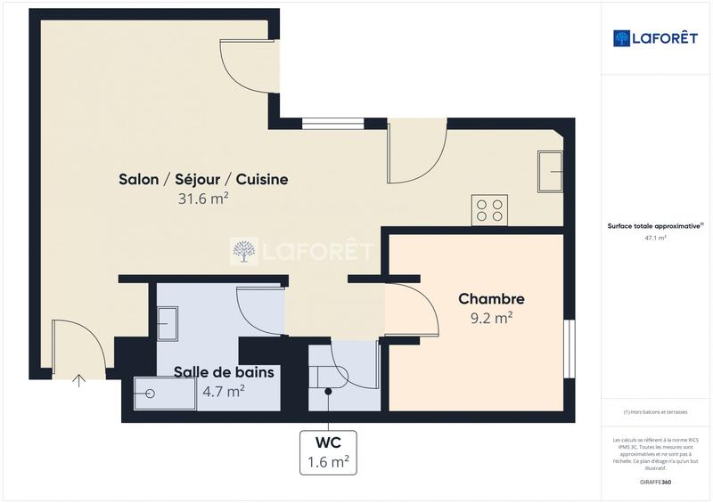 Appartement - 50 m² - 2 pièces