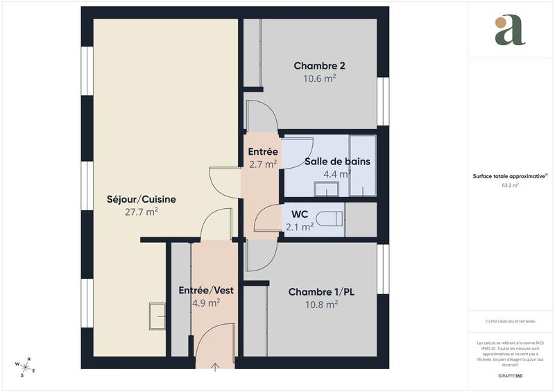 Appartement - 62 m² - 3 pièces