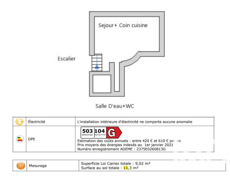Studio - 9 m² - 1 pièce