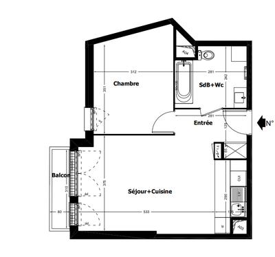 Appartement - 45 m² - 2 pièces