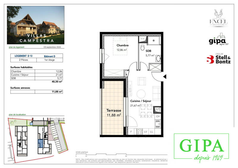 Appartement - 40 m² - 2 pièces