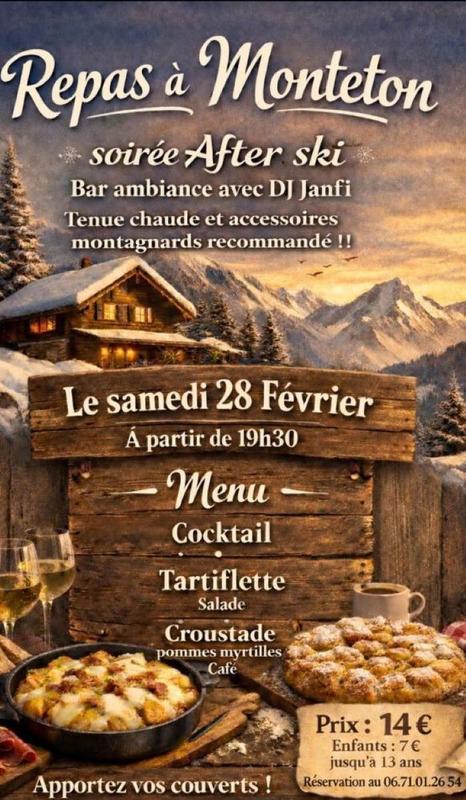 Repas à Monteton soirée after ski