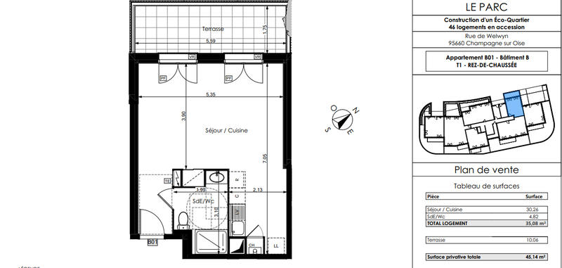 Studio - 35 m² - 1 pièce