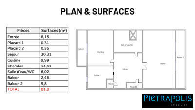 Appartement - 75 m² - 2 pièces