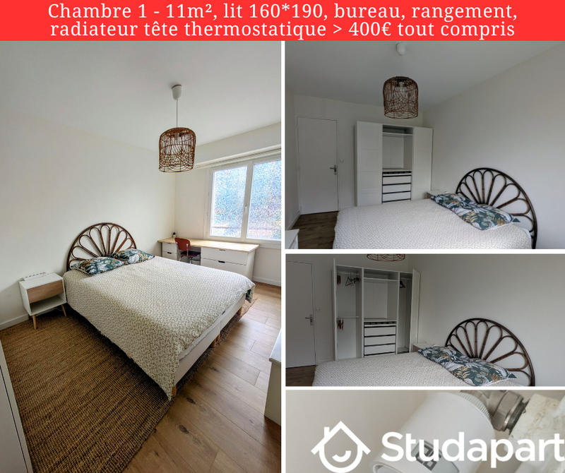 Chambre - 12 m² - 1 pièce