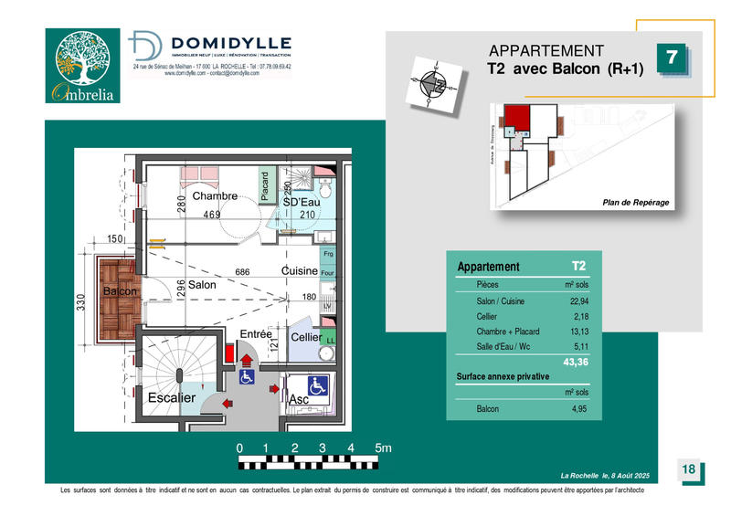 Appartement - 43 m² - 2 pièces
