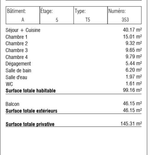 Appartement - 99 m² - 5 pièces
