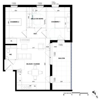 Appartement - 61 m² - 3 pièces