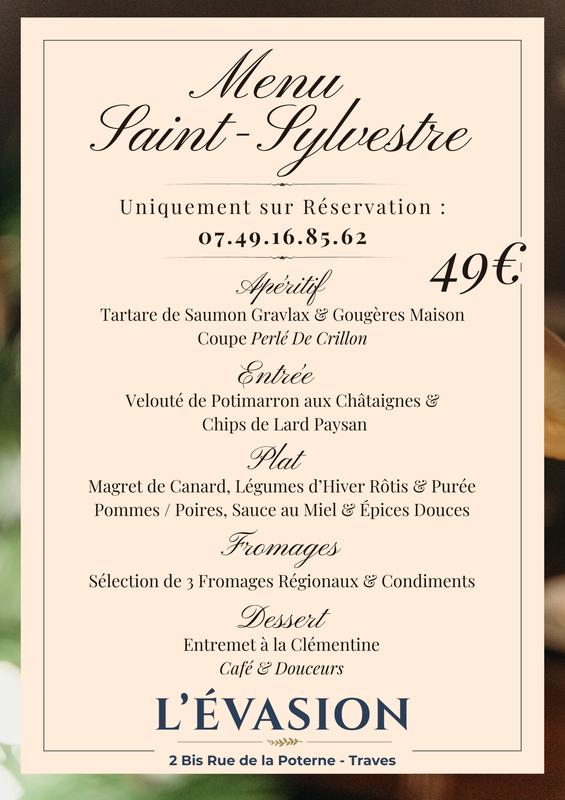 Menu de la Saint Sylvestre à Traves