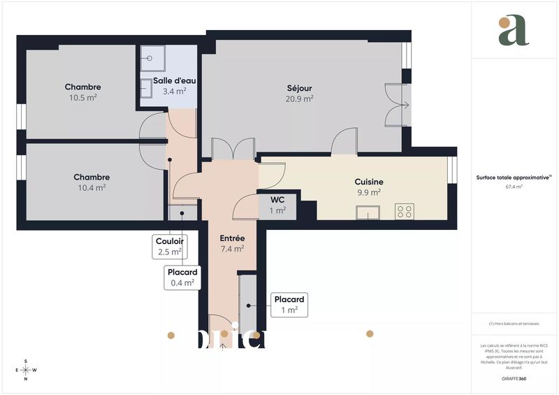 Appartement - 69 m² - 3 pièces