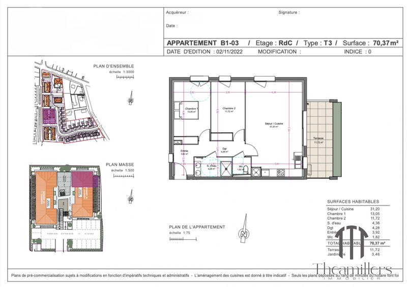 Appartement - 70 m² - 3 pièces