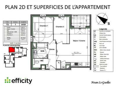 Appartement - 61 m² - 3 pièces