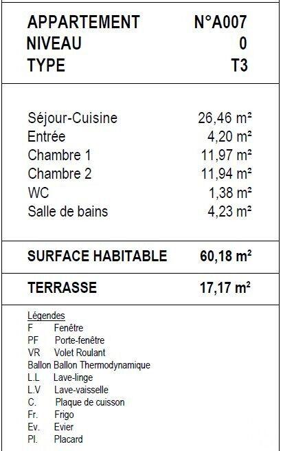 Appartement - 60 m² - 3 pièces