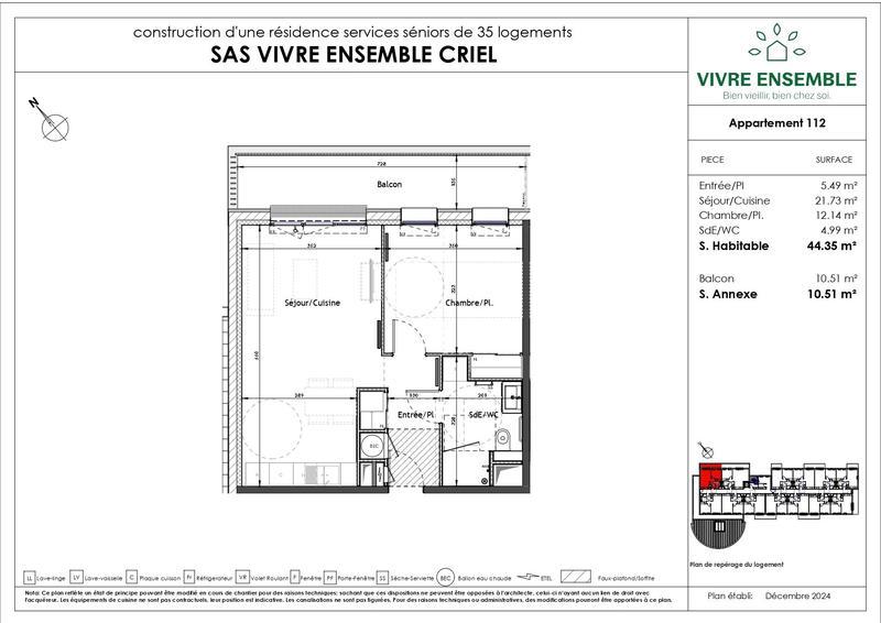Appartement - 44 m² - 2 pièces