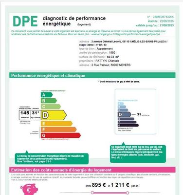 Appartement - 61 m² - 3 pièces
