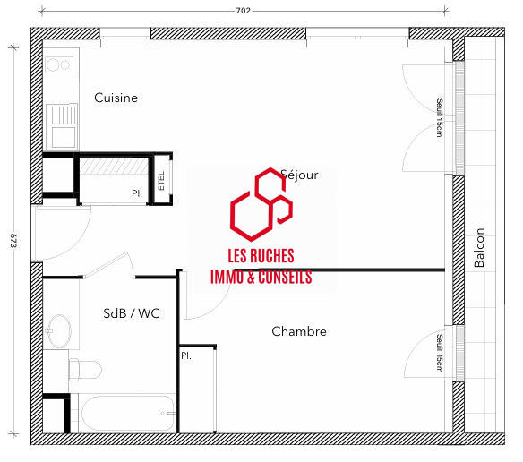 Appartement - 45 m² - 2 pièces