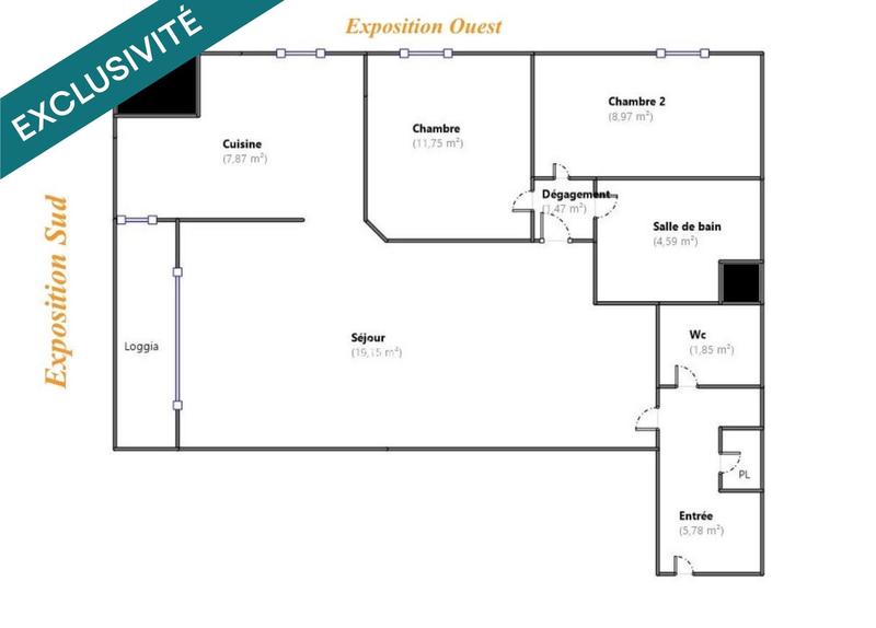 Appartement - 61 m² - 3 pièces